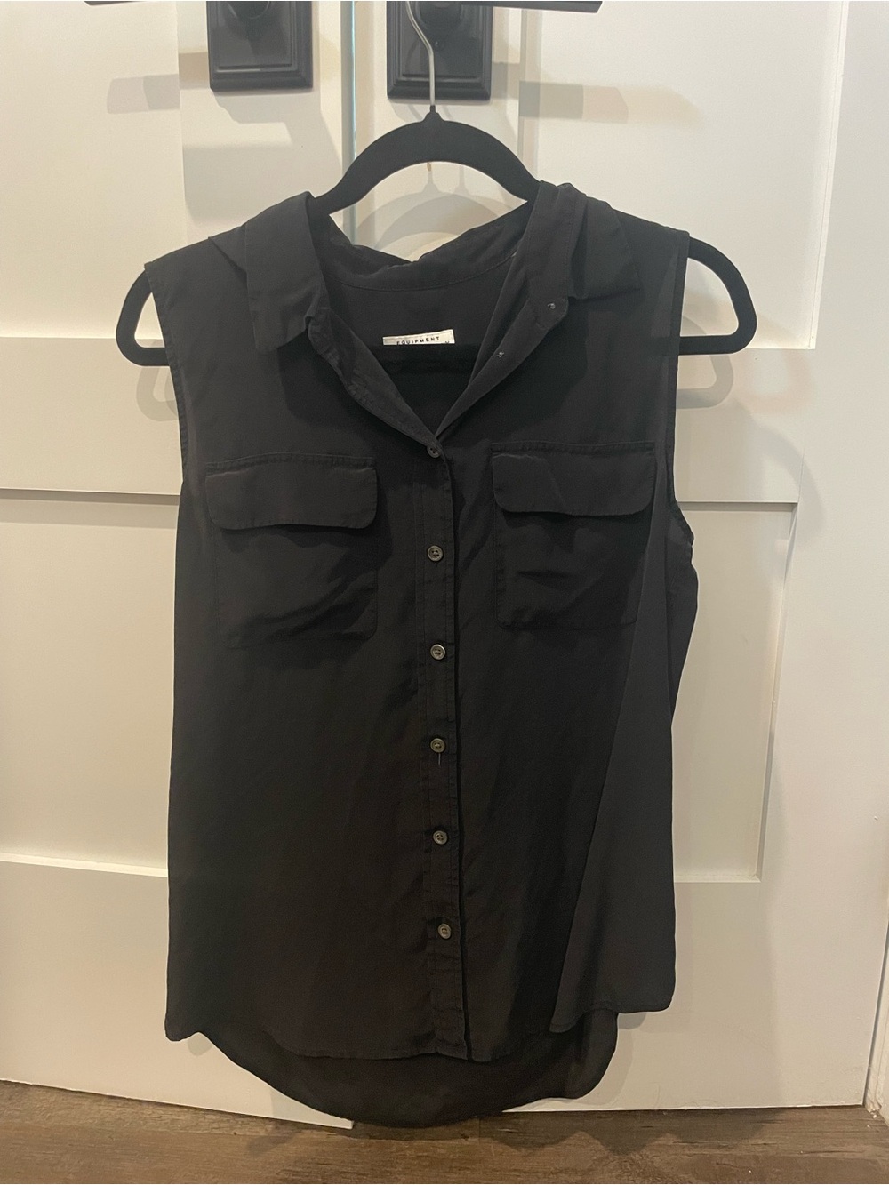 Equipment Black Sleeveless Button-Front Blouse